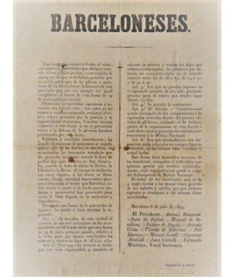 BARCELONESES. 1843. APPEAL OF THE REVOLUTIONARY BOARD AGAINST THE GENERAL ESPARTERO