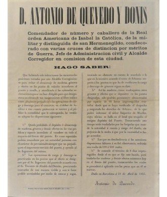 ANTONIO DE QUEVEDO. ALCALDE. BARCELONA 1865. PUERTO