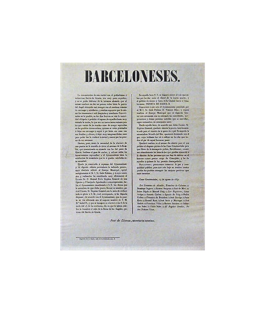 BARCELONESES 14 AGOSTO 1847. INAUGURACION PUERTA ISABEL IIª