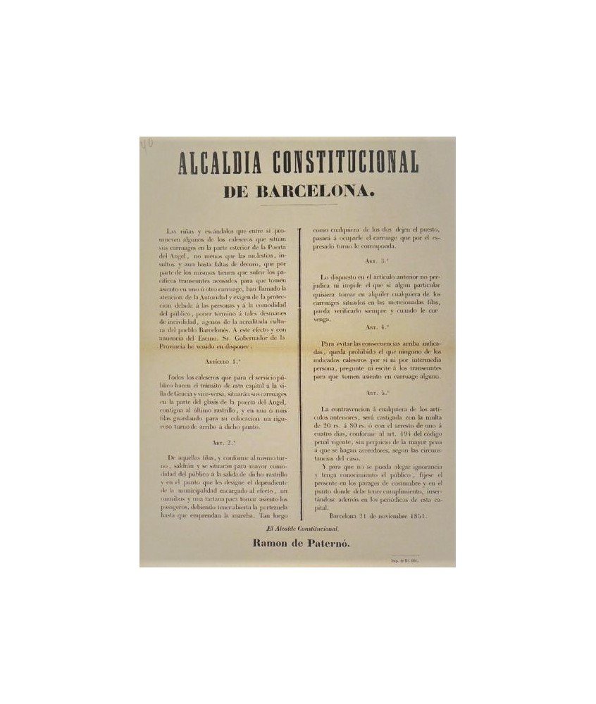 CONSTITUTIONAL CITY HALL BARCELONA 1851. CARRIAGES