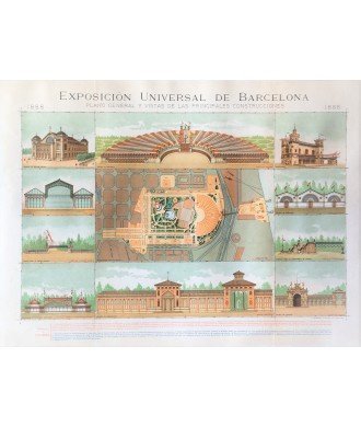 EXPOSICION UNIVERSAL DE BARCELONA 1888. PLANO GENERAL ...PRINCIPALES CONSTRUCCIONES