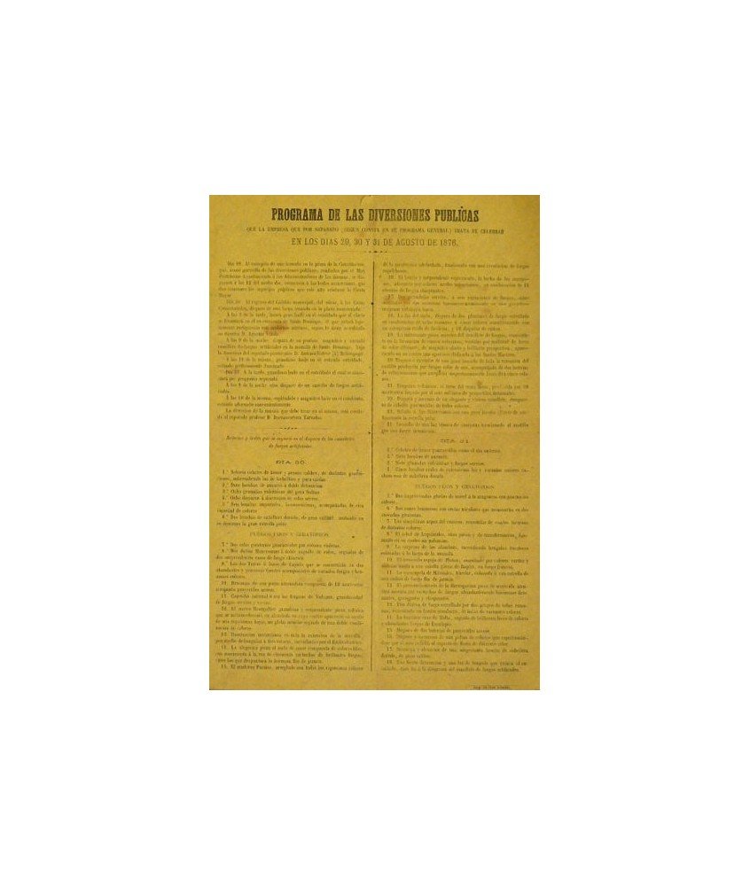 MANRESA 1876.PROGRAMA DE LAS DIVERSIONES PUBLICAS