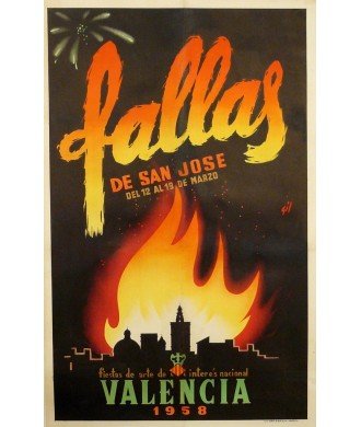 AFFICHE ANCIENNE ESPAGNE FALLAS VALENCIA 1958