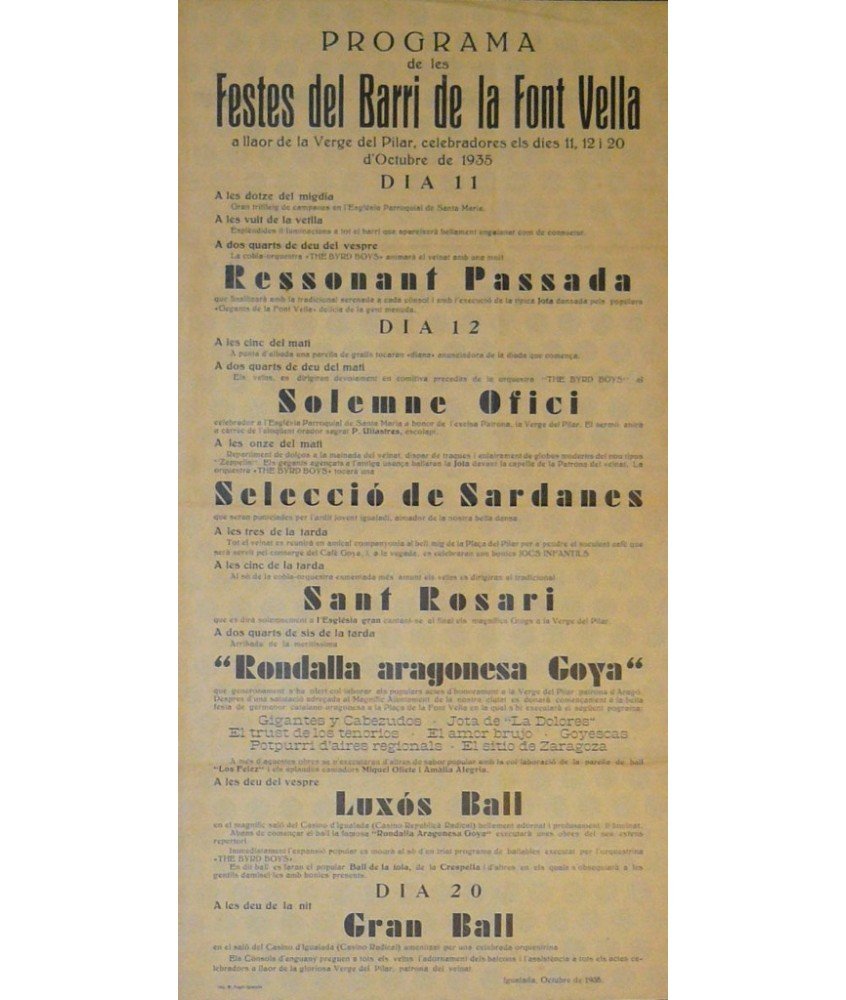 IGUALADA FESTES DEL BARRI DE LA FONT VELLA 1935